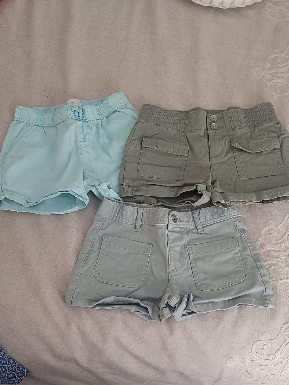 Children's Place Girls' Shorts Trio - Light Blue, Olive, Mint, Size 8
